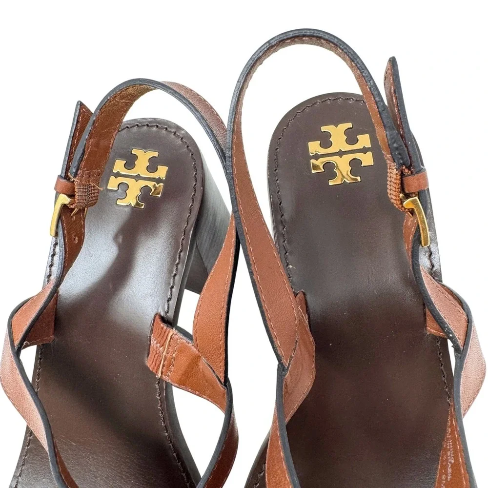 Tory Burch Patos Multi Disk Heeled Sandal Brown Size 9M Embellished